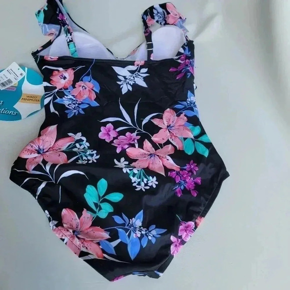 NWT Swim Solutions Mio Waist Minimize Swimsuit  Swim Solutions Black Pink Sz 14 - Picture 15 of 16